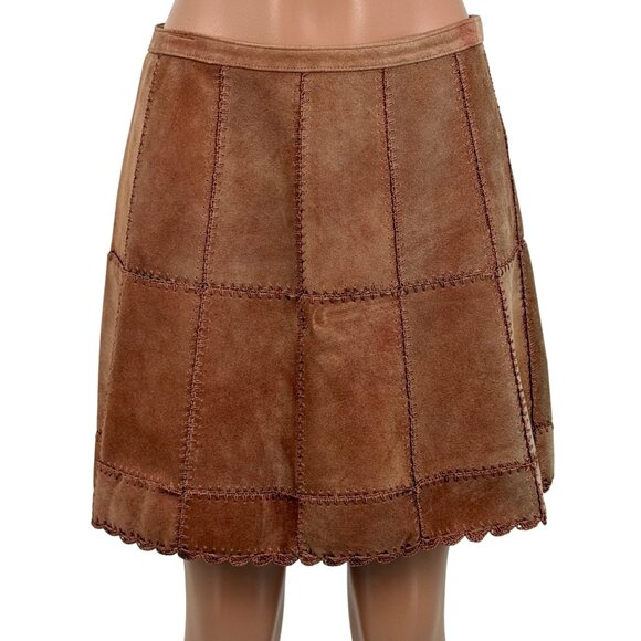 Free People Suede Patchwork High Waist Mini Skirt | Western Boho Coastal 70s 10 - Picture 4 of 16
